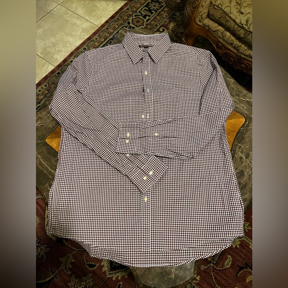 Michael Kors Men’s Plaid Burgundy White Long Sleeves Dress Shirt Size XL